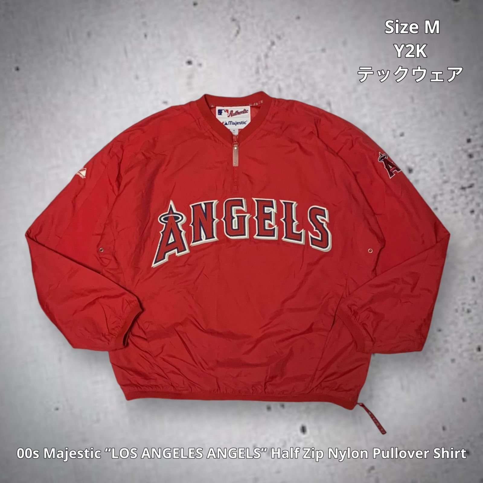 00s Majestic “LOS ANGELES ANGELS” Half Zip Nylon Pullover Shirt マジェスティック  ロサンゼルス・エンゼルス ナイロンプルオーバーシャツ ナイロンジャケット Mサイズ レッド 刺繍 MLB 野球 - メルカリ