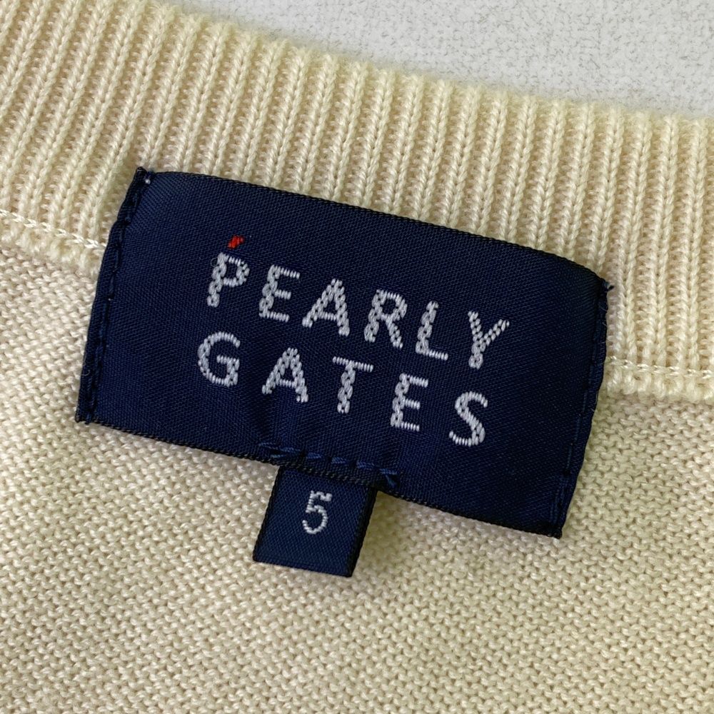 PEARLY GATES パーリーゲイツ　Vネックニットベスト　サイズ5 PEARLY GATES パーリーゲイツ ニットベスト 白×ライトグリーン