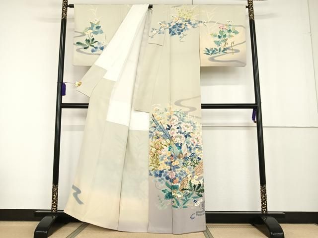 平和屋着物●本加賀友禅作家　松本基之　訪問着　花鳥文　暈し染め　正絹　逸品　AAAT3122np 平和屋着物○本加賀友禅作家 松本基之 訪問着 花鳥文 暈し染め 正絹