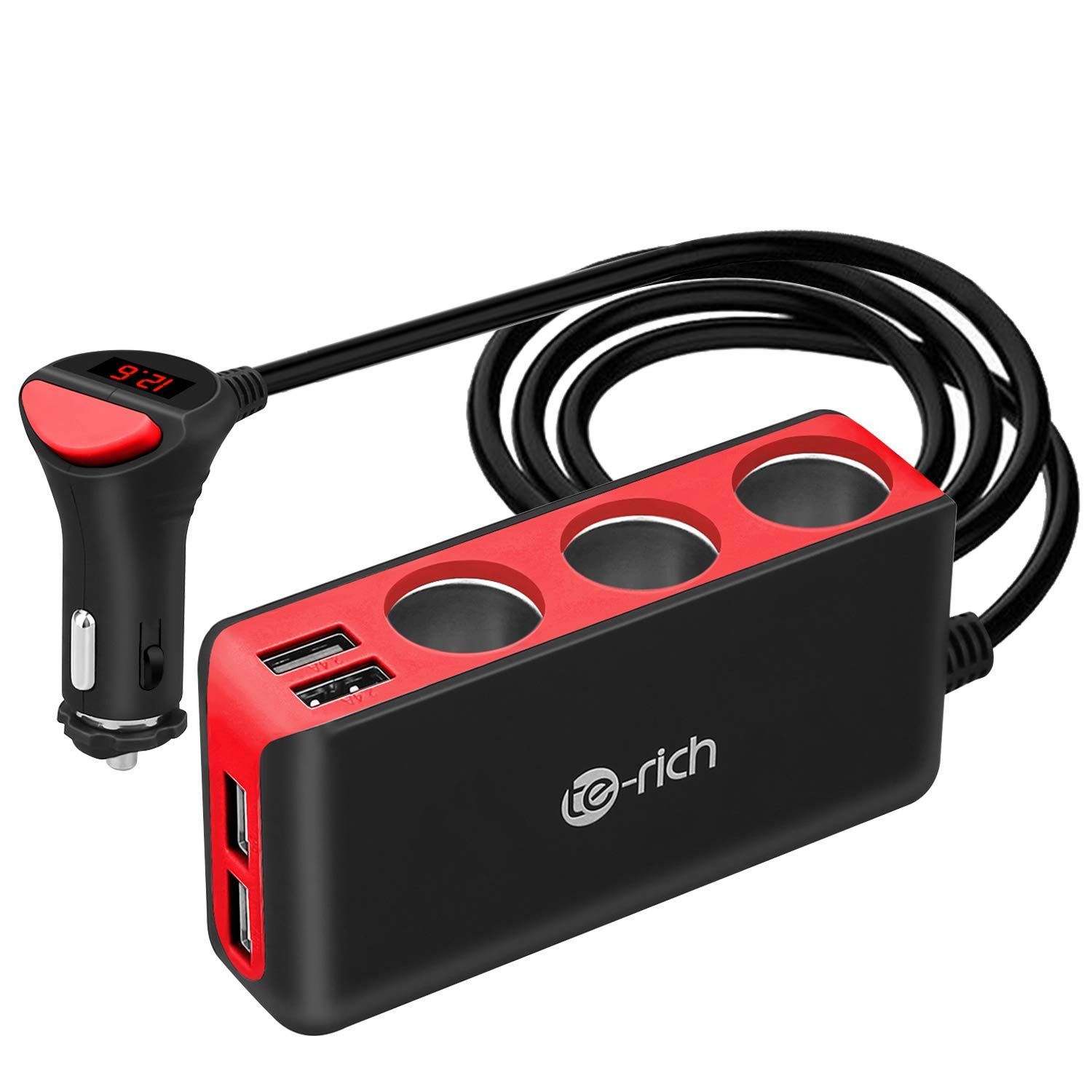 【数量限定】車載充電器 ソケット 120W 3連 最大6.8A/5V 急速充電 12V/24V車対応 4usb LED付 オート電圧測定 シガーソケット スマート識別 12か月 iPhone Te-Rich 6s Plus対応