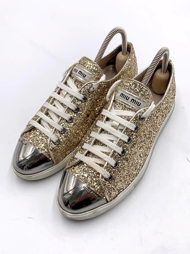 ミュウミュウ miumiu ゴールド グリッター スニーカー 36 ラメ 旅行 ミュウミュウ miumiu ゴールド グリッター スニーカー 36 ラメ 旅行