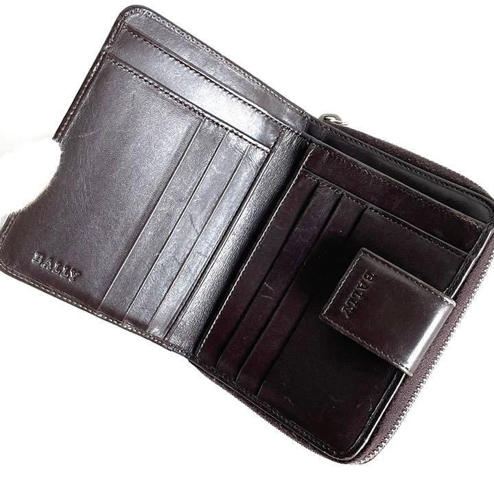BALLY　バリー　折り財布　ホック　Bモチーフ柄　ブラウン