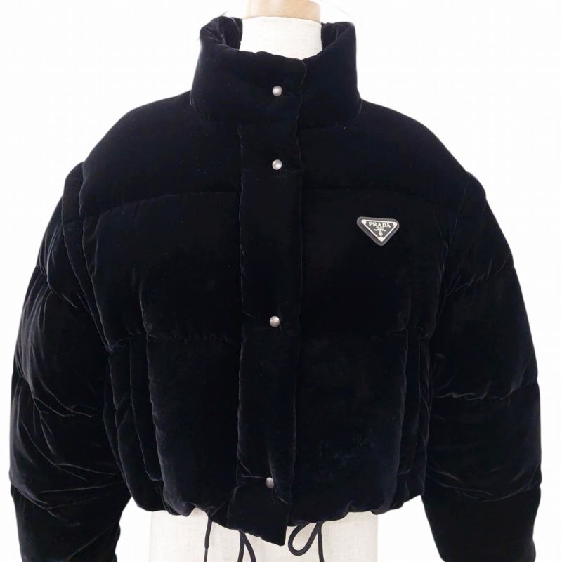 プラダ　ダウンベスト　　ベルト付き プラダ PRADA コンバーチブル クロップド ベルベット ダウン