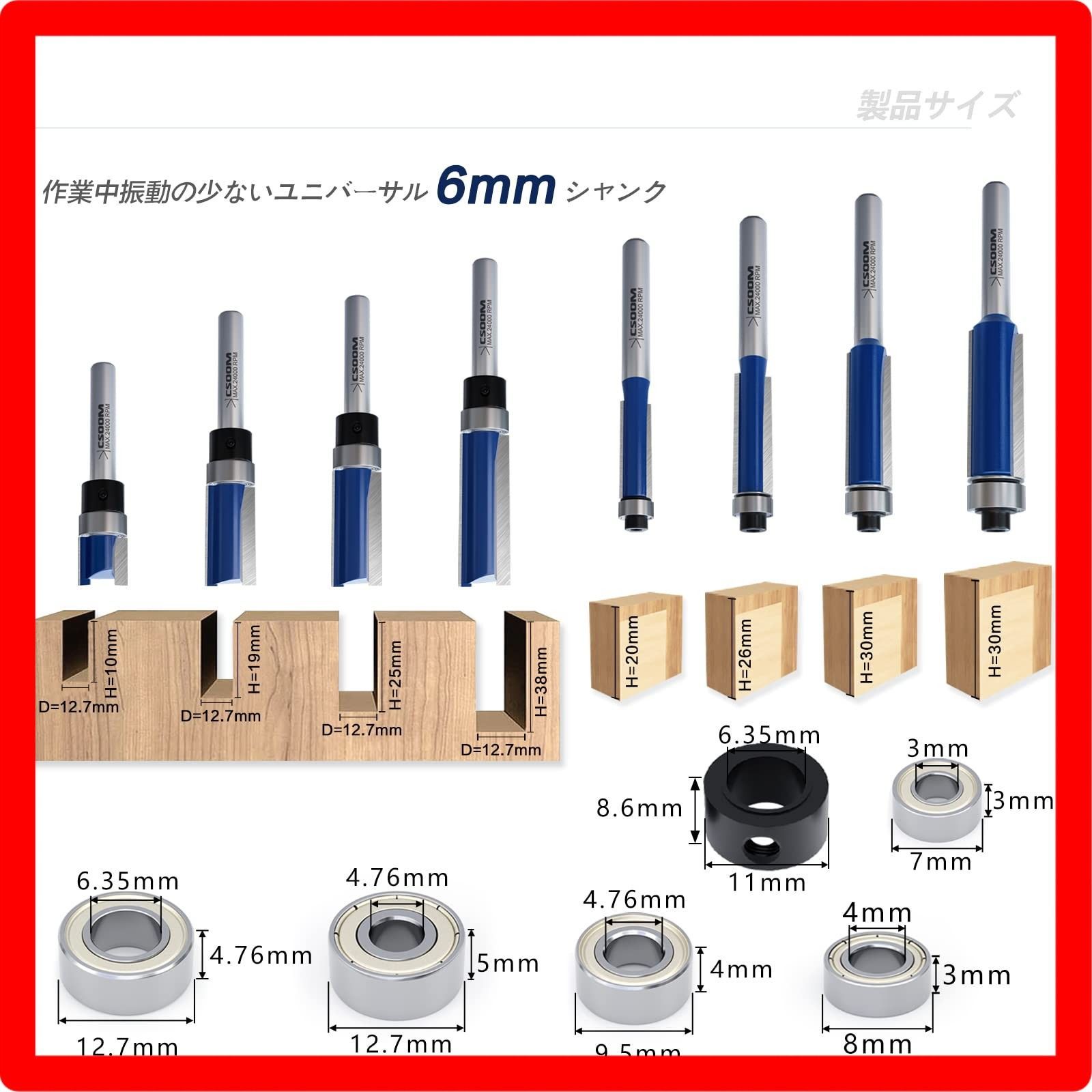 CSOOM Pro プロ木工トリマービットセット 軸径 超硬ルーターセット