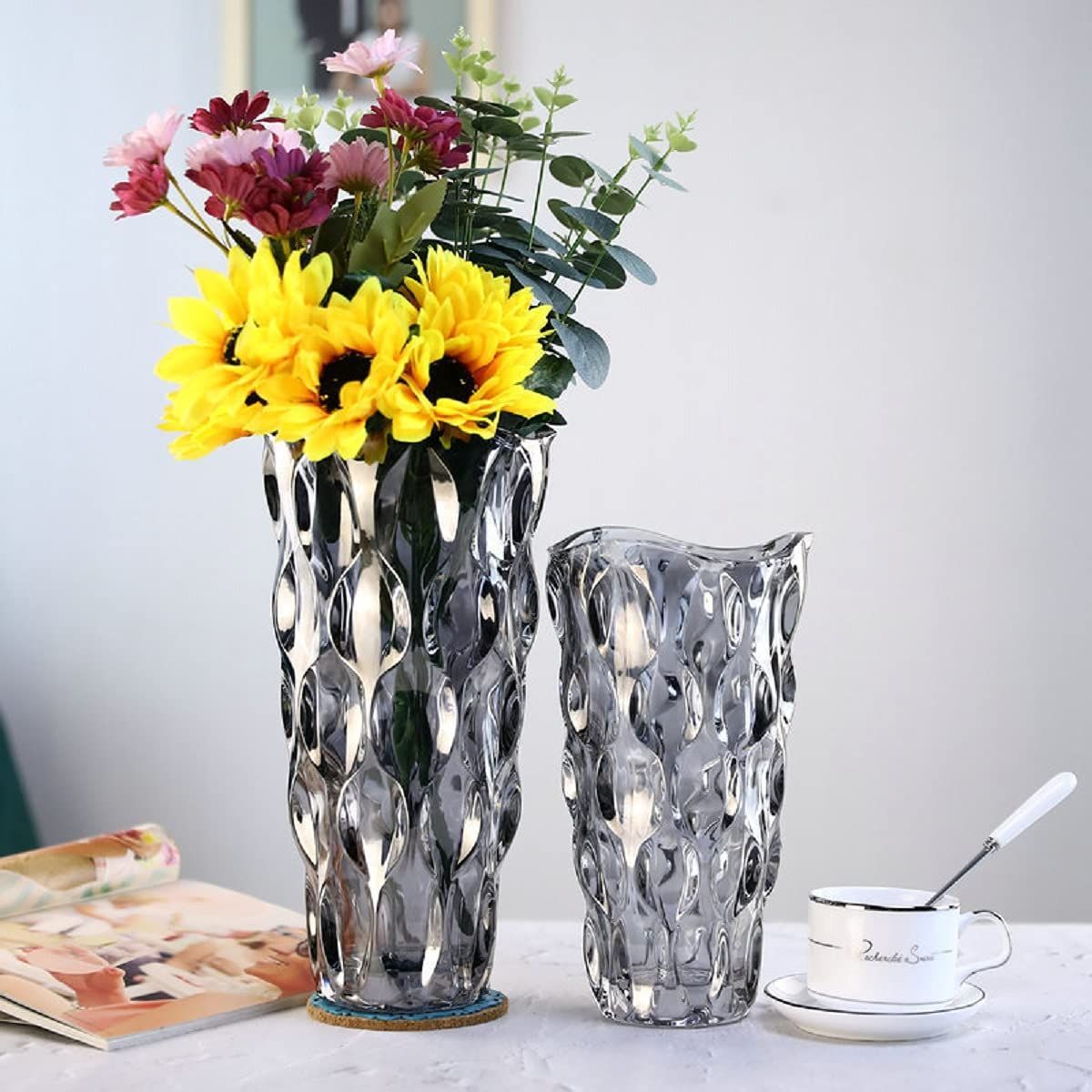 シンプル 現代 グラデーション 透明 透明 広口 30cm 花瓶 花器 花瓶 