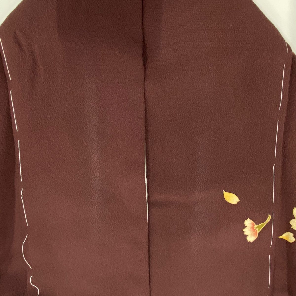 付下げ 身丈155cm 裄丈63cm S 袷 枝垂れ桜 縮緬 小豆色 正絹 名品  