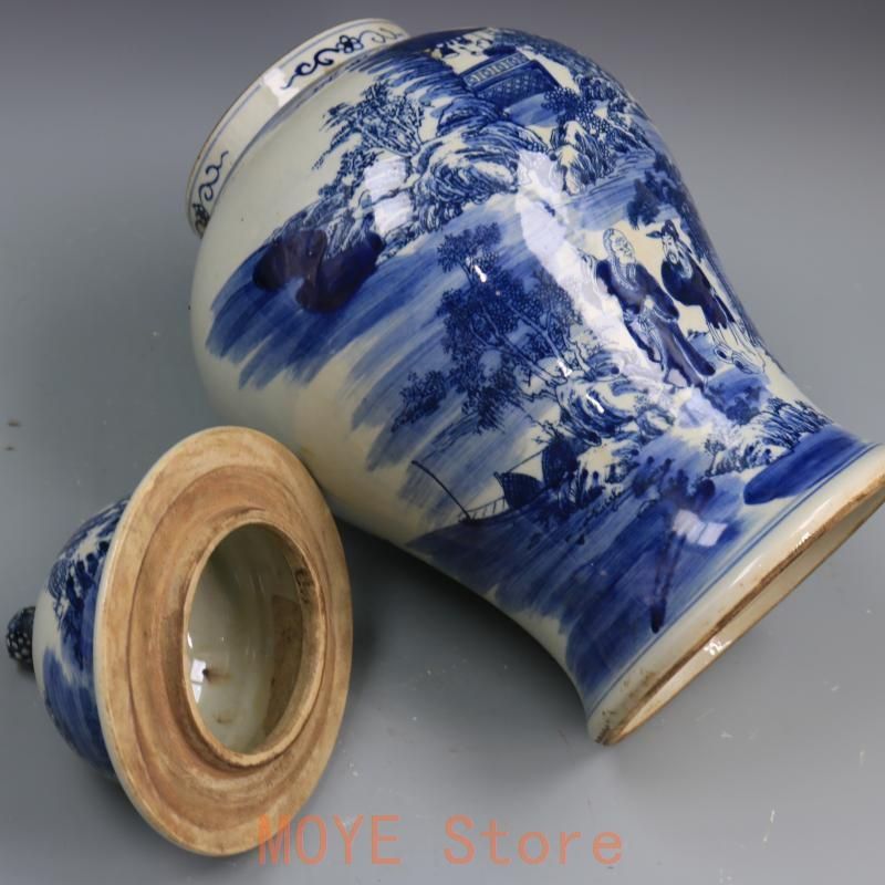 清康熙鯖山水人物獅子頭将軍缶 景徳鎮 陶磁器 装飾品 現代工芸品 美術