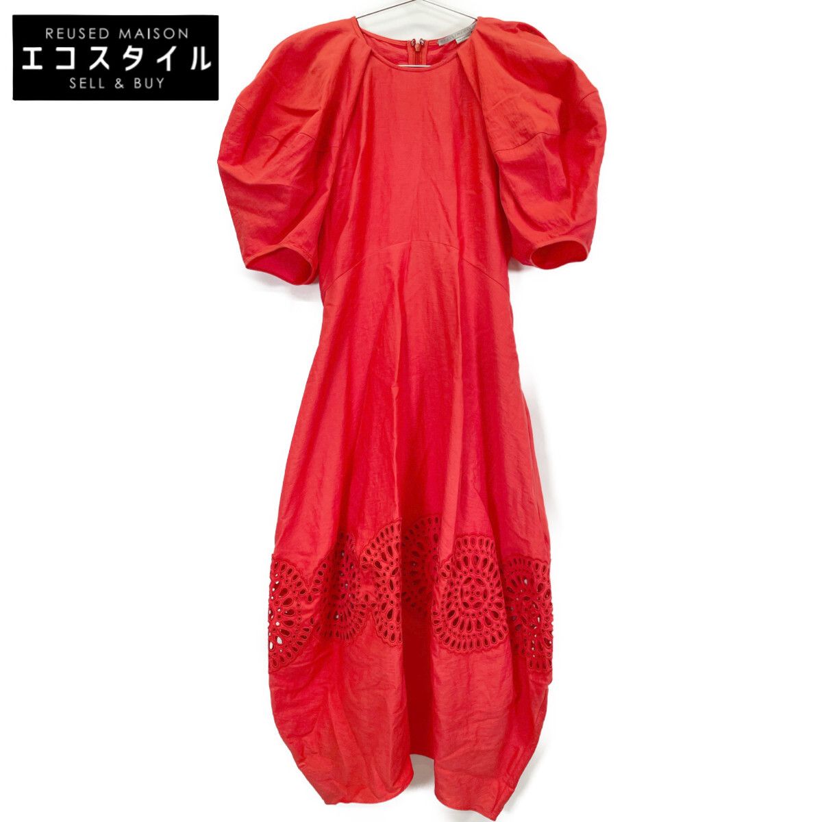STELLA McCARTNEY ステラマッカートニー 6A0122 3BU304 ﾚｯﾄﾞ ﾌﾞﾛﾃﾞﾘｰｱﾝｸﾞﾚｰｽﾞﾊﾟﾌｽﾘｰﾌﾞﾄﾞﾚｽ 36