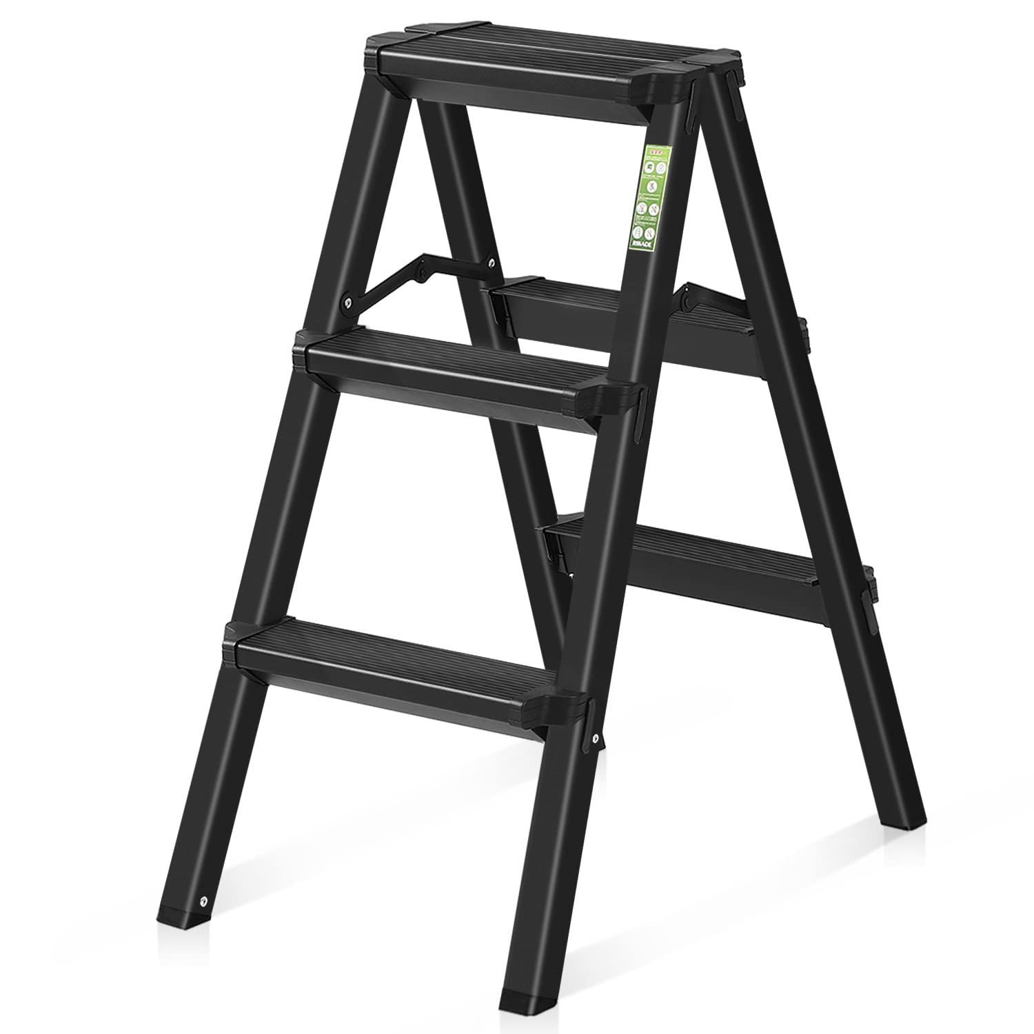 新着商品 梯子 アルミ ミニ 脚立3段 軽量 きゃたつ 踏み台 安全 三段 RIKADE 折りたたみステップ 耐荷重150KG 滑り止め付き ステップ台 ブラック