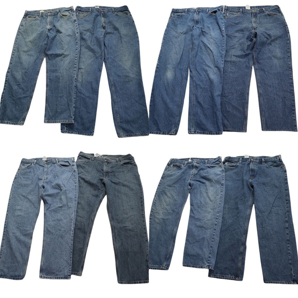 古着卸 カーハート Carhartt デニム パンツ 8枚セット メンズ 40 |42 インディゴブルー フェード 革パッチ 古着 NA3407