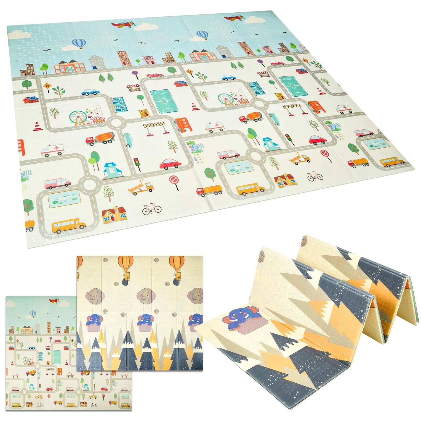 ☆新品☆200x180cmx極厚1.3cm赤ちゃんプレイマット、折り畳み式赤ちゃんプレイマット、リバーシブル赤ちゃんと幼児防水泡プレイマット、特大滑り止め赤ちゃんプレイマット