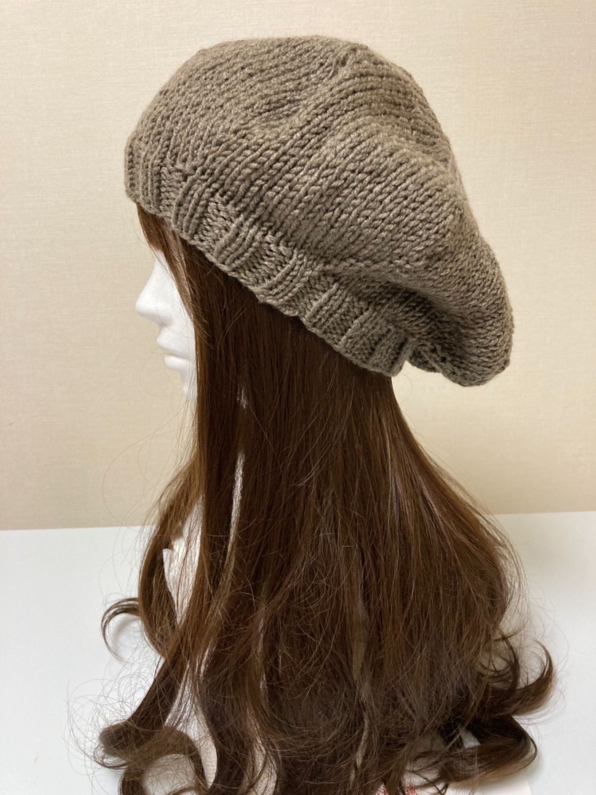 ニット帽 秋冬 ベレー帽 ブラウン ハンドメイド 男女兼用 手編み