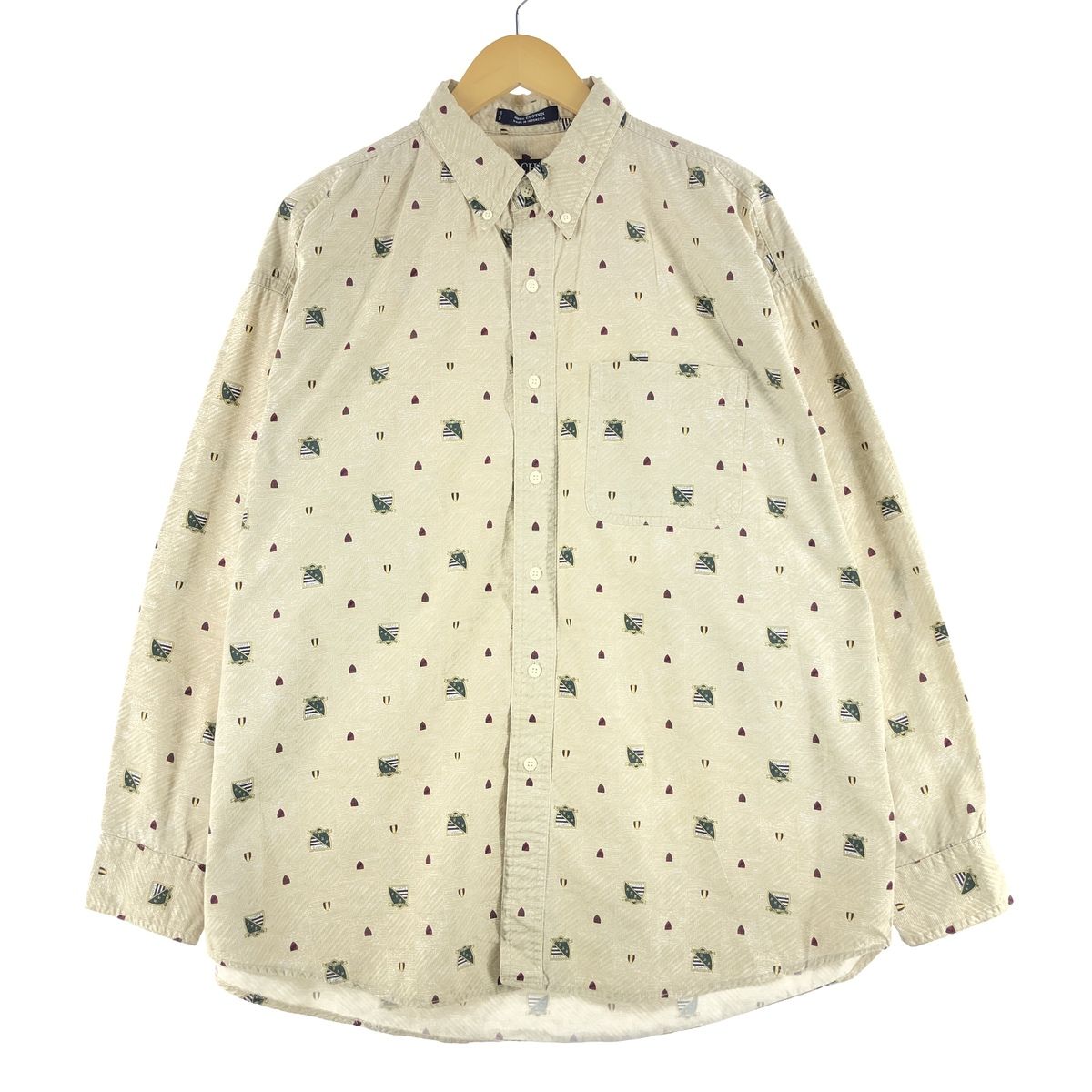 古着 90年代 ラルフローレン Ralph Lauren CHAPS チャップス 総柄 長袖 ボタンダウンシャツ メンズXL ヴィンテージ /eaa352650/eaa352650
