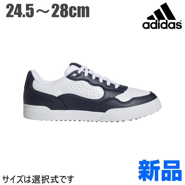 77ホワイト|カレッジネイビー メーカー正規仕入品 モデル adidas アディダス ゴルフシューズ NLK88 レトロクロス 25 靴ひもタイプ|EE相当|スパイクレス メンズ
