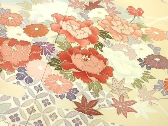 平和屋本店□極上 創業460年・千總 訪問着 吉祥花文 鳥の子色地 金彩  