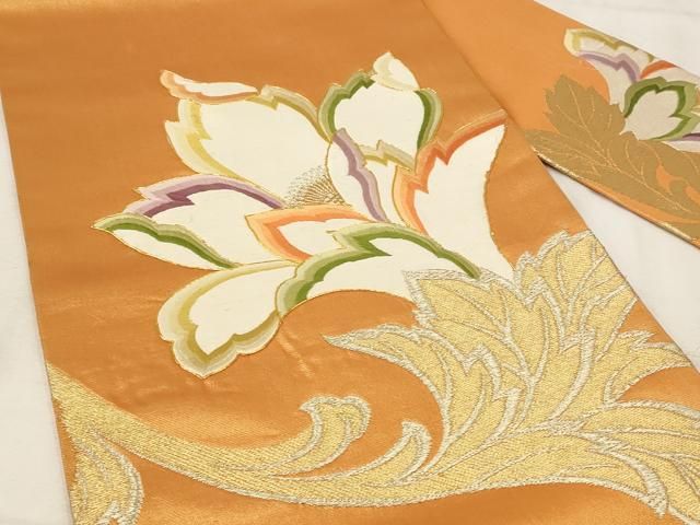 平和屋着物＊夏物　九寸開き名古屋帯　駒刺繍　総刺繍　正倉院花文　正絹　逸品　CAAW9097oy 平和屋着物＊夏物 九寸開き名古屋帯 駒刺繍 総刺繍 正倉