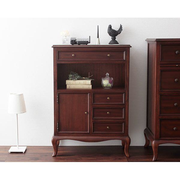 デザインセンス ファックス台 シャルダン kr69131 電話台 天然木 ネコ脚 アンティーク調 重厚 大小引き出し 扉付き棚 オープン棚 エレガント ブラウン 7724