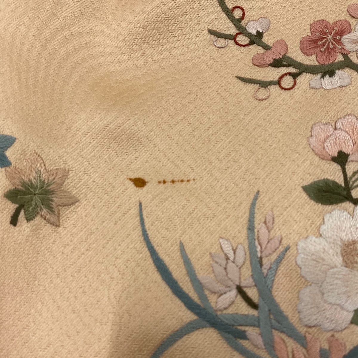 訪問着 身丈166cm 裄丈66cm M 袷 花車 枝梅 刺繍 薄オレンジ 正絹 名品 NICORILABO_COM