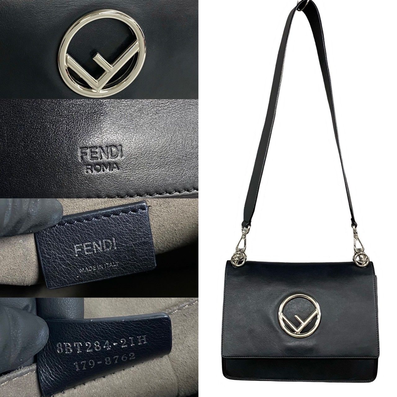 極 美品 袋付 FENDI フェンディ キャナイエフ Ｆ ロゴ 金具 レザー 2way ハンドバッグ ミニ ショルダーバッグ ブラック 20251 -  メルカリ