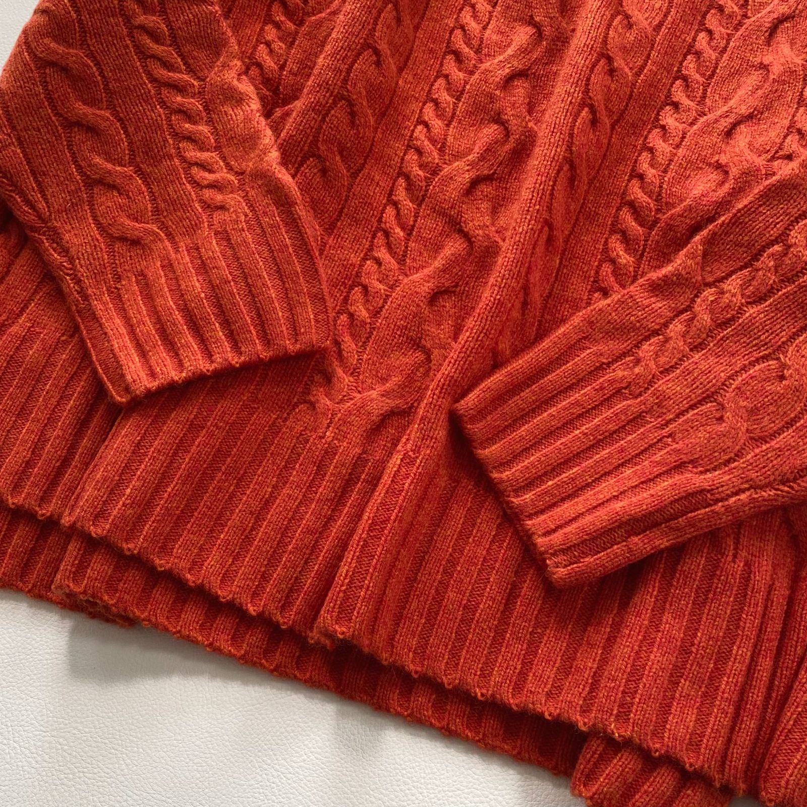 新品タグ♪ハミルトンウールアラン柄ニット M オレンジ アーバン