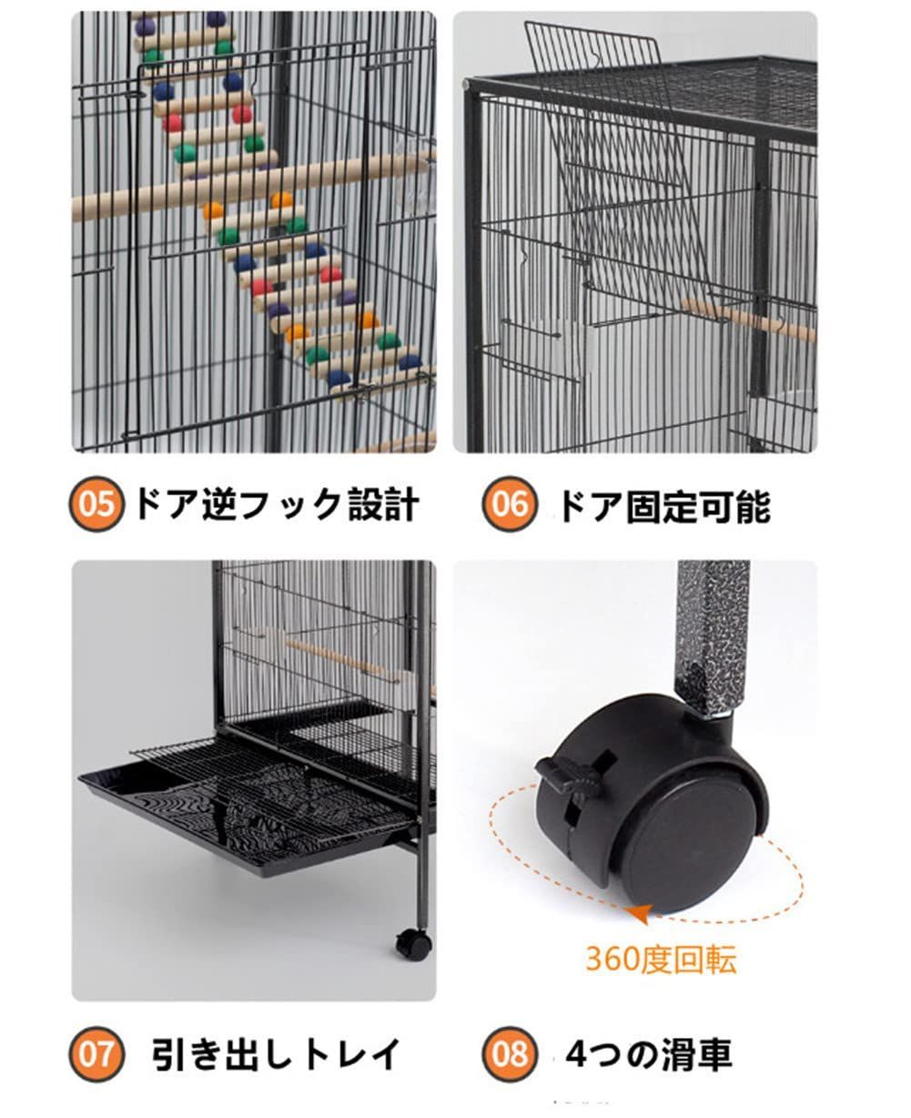 絶対お買い得！ 新着商品 大きい 複数飼い 豪華ケージ インコ 大型 オウムケージ バードゲージ オカメ 鳥かご セキセイ ボタン 鳥ケージ 文鳥 hum 45.5*45.5*77CM Aeon ブラック 力強い