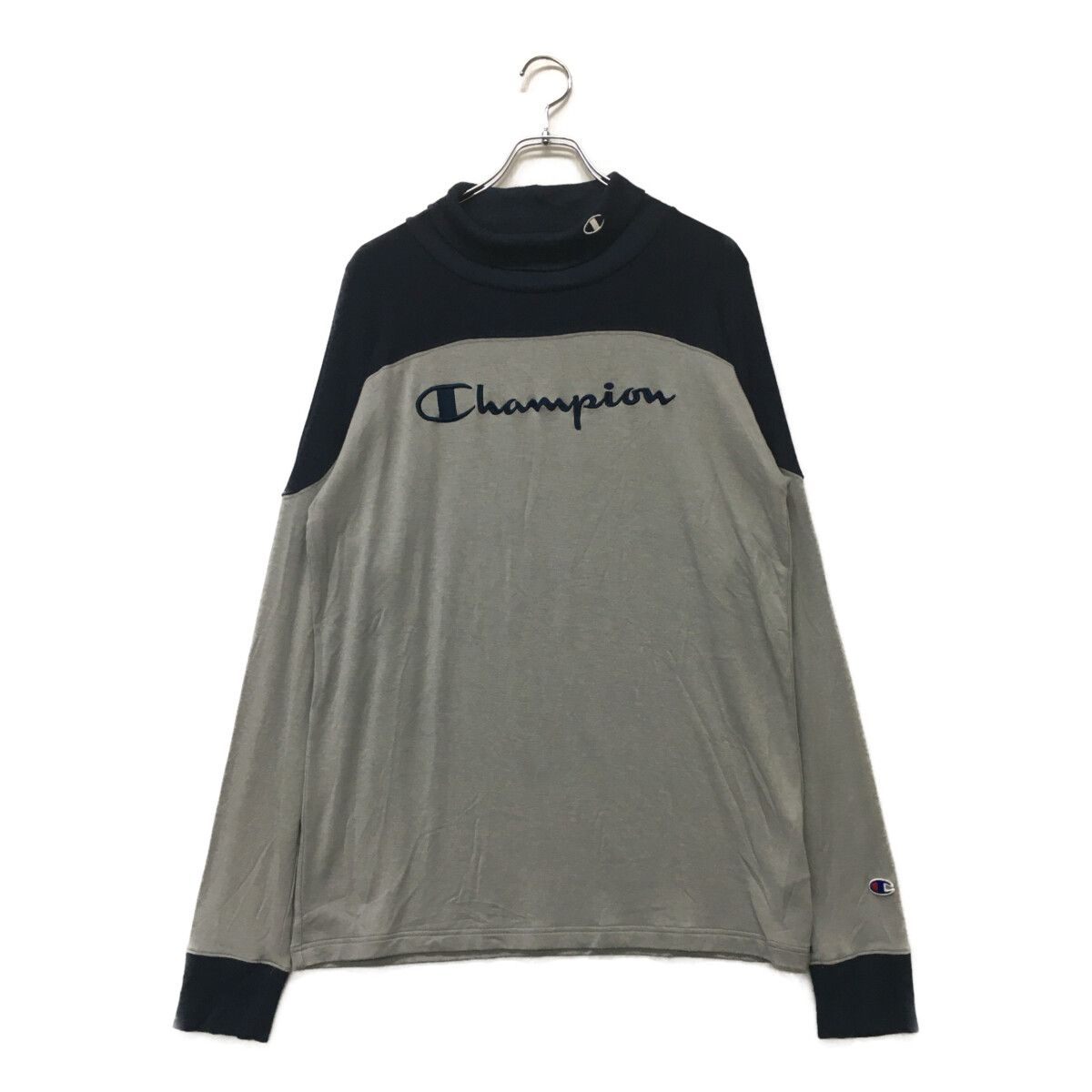 中古 メンズ チャンピオンゴルフ Champion 長袖シャツ XL グレー 紺 タートルネック ストレッチ