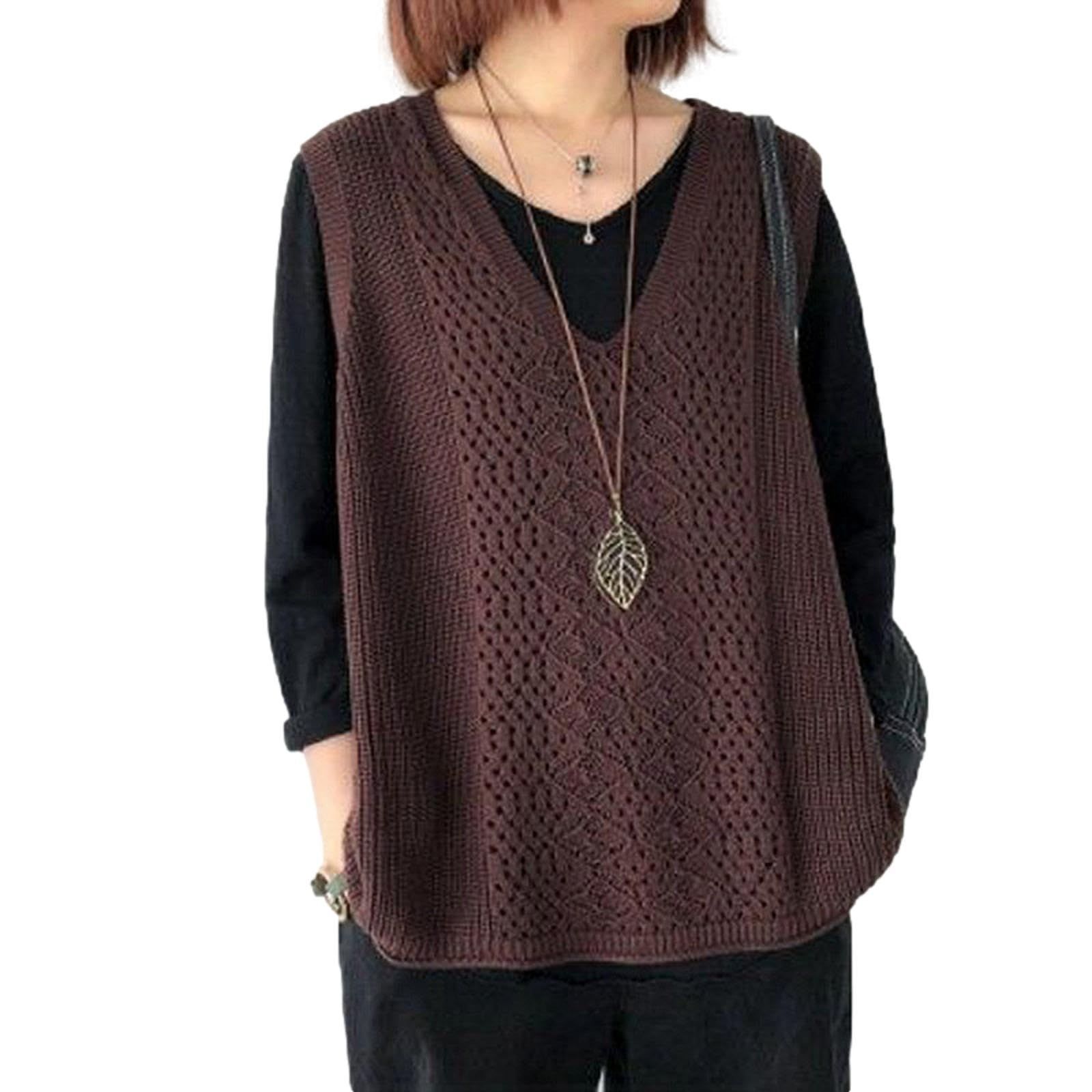 【人気商品】ゆったり 大きいサイズ 薄手 アウター ベスト Vネック レディース チョッキ ニットベスト トップス [Nestkanina] KNT011