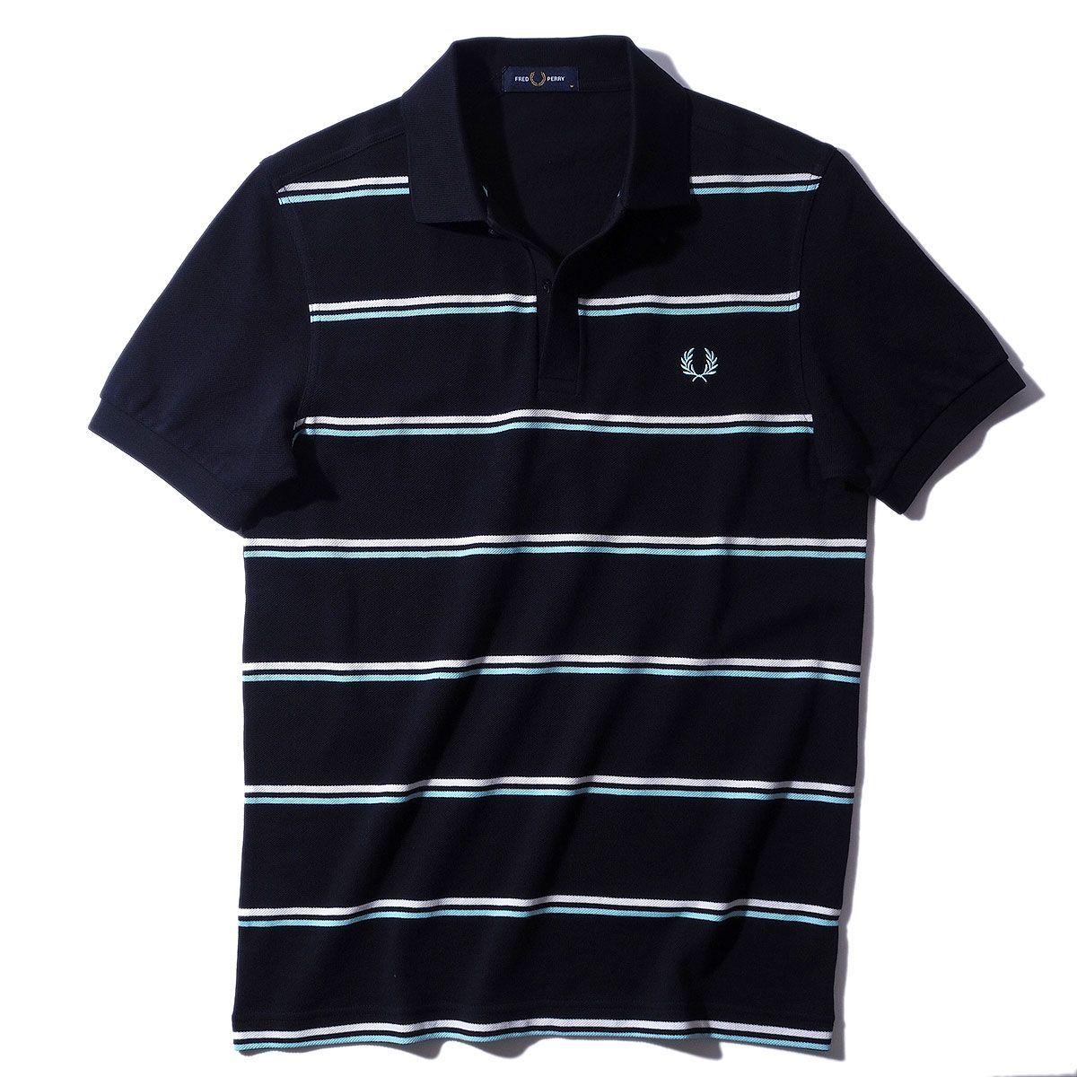 FRED PERRY 黒 ポロシャツ 金ストライプ 38 美品 刺繍ロゴ FRED PERRY 黒 ポロシャツ 金ストライプ 38 美品 刺繍ロゴ