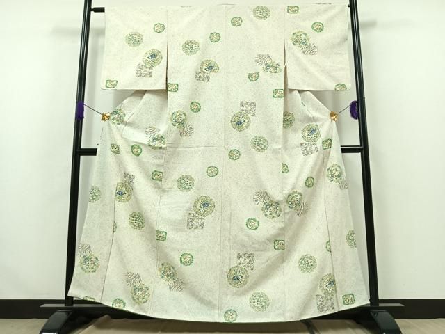 平和屋着物□上質な小紋 花鳥文 鬼しぼ縮緬 正絹 逸品 AABA7895jh