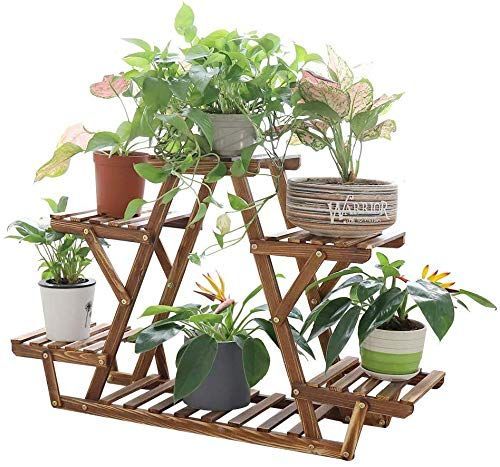ナチュラル木製 4段フラワースタンド・ガーデンラック高さ58cm KRW フラワースタンド 木製 ガーデンラック 4段 ガーデニング 棚 高さ