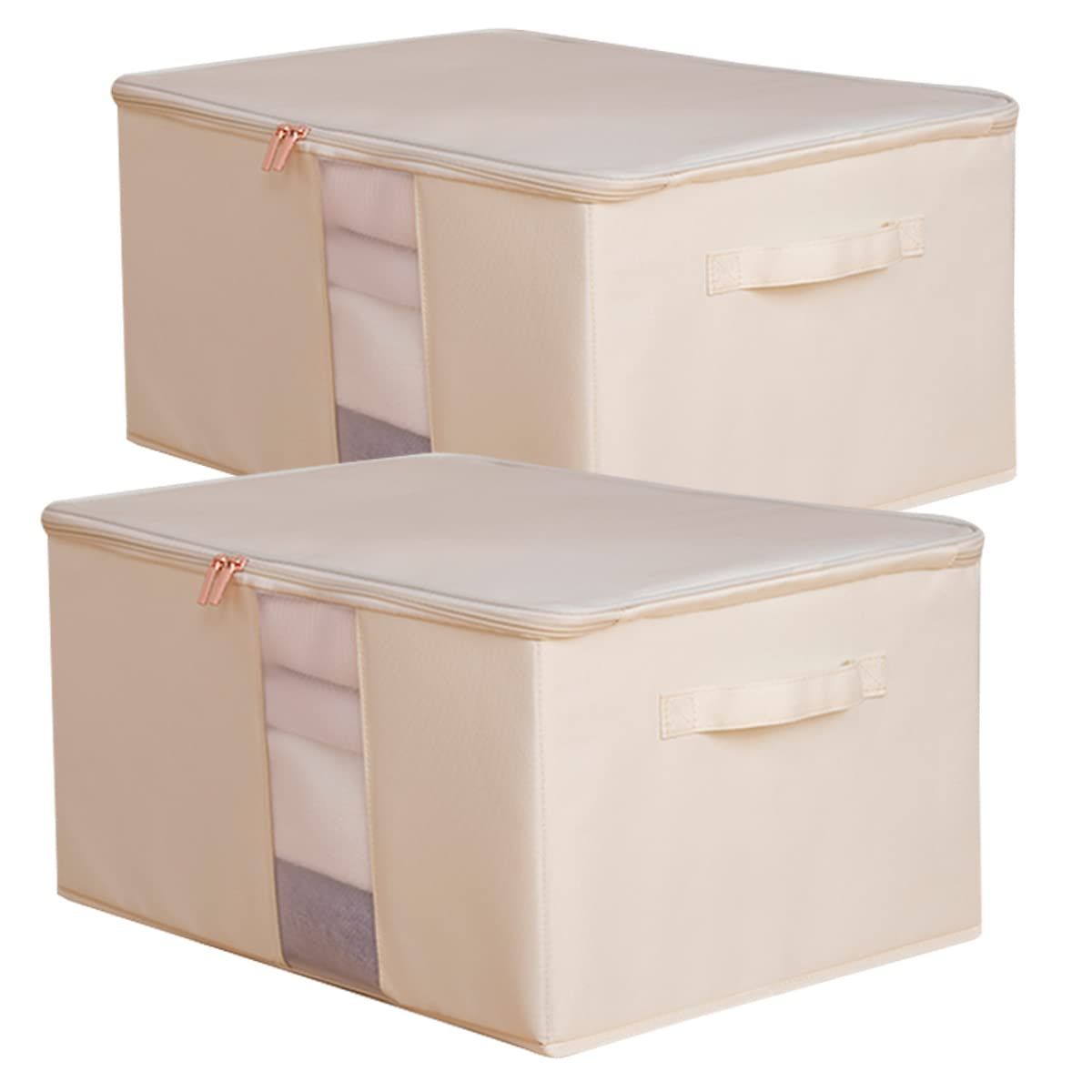 新品 YOSTORYA 収納ボックス 収納ケース パースペクティブ ストレージ ボックス(2個セット) ジッパー と ハンドル付き 防水 600D オックスフォード (L-45x35x25cm)布 素材 洗濯可能 衣類 収納 ボック