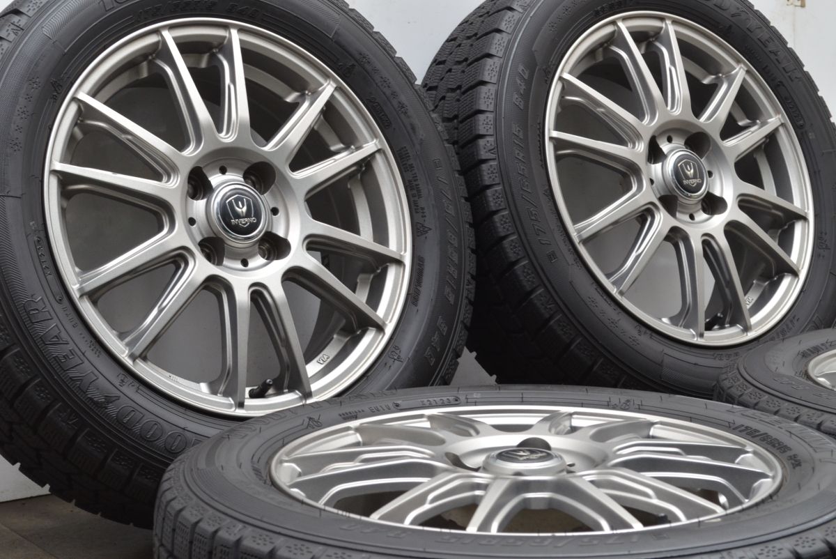 23年製バリ溝 INVERNO 15in 5.5J 42 PCD100 アイスナビ7 175 65R15 アクア ヴィッツ カローラフィールダー フィット キューブ 可