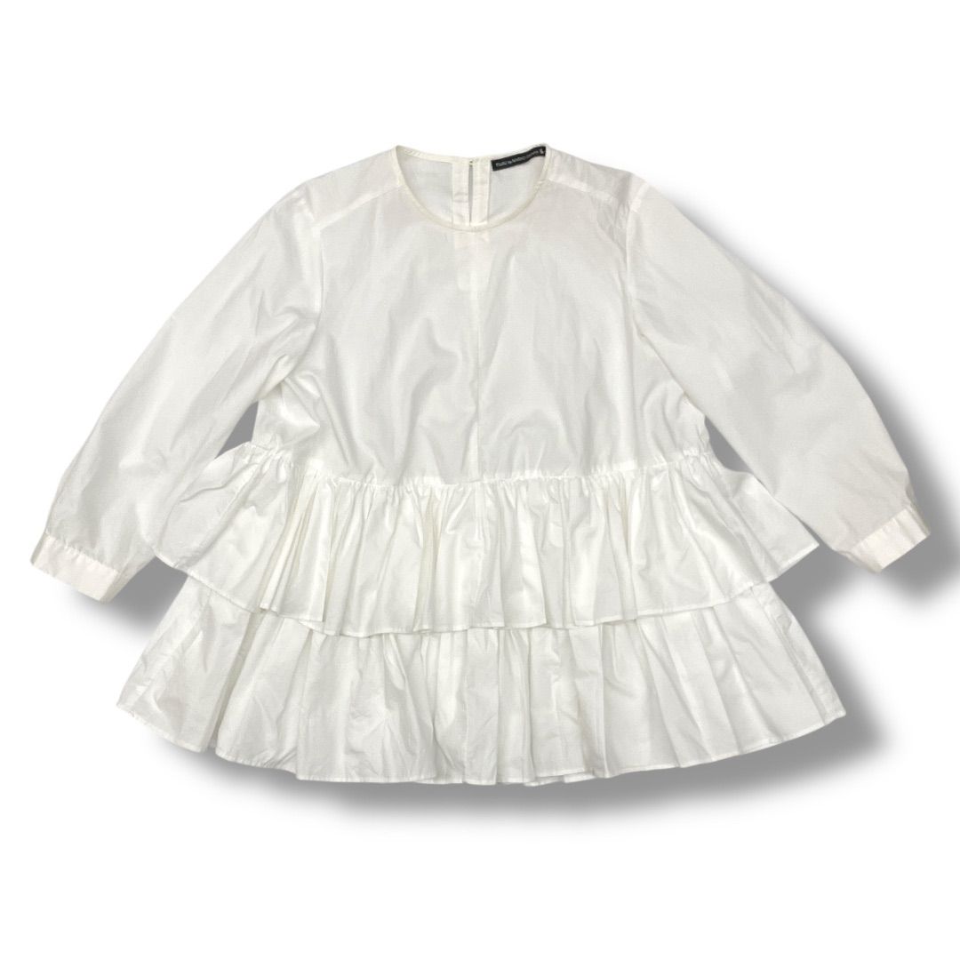 ツルバイマリコオイカワ ティアード ノーカラージャケット ホワイト