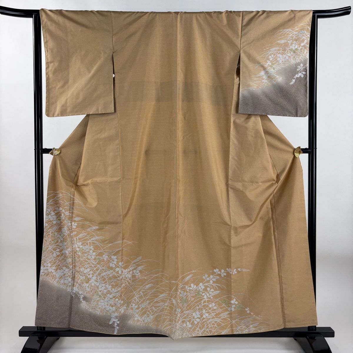 訪問着 身丈160cm 裄丈63.5cm S 袷 紬地 証紙 萩 染め分け ぼかし 茶色 正絹