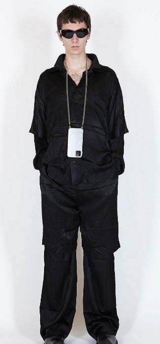 21SS BALENCIAGA バレンシアガ HOMEWEAR 総柄ロゴ サテン 長袖