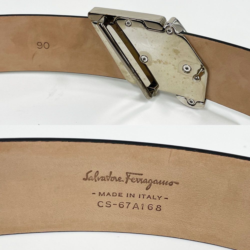 Salvatore Ferragamo ブラック レザーベルト 本革 67A168 725461 Salvatore Ferragamo Unisex Black/Brown Leather Reversible