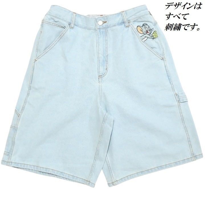 トムとジェリー デニム ハーフパンツ 刺繍 メンズ アニメ 刺繍