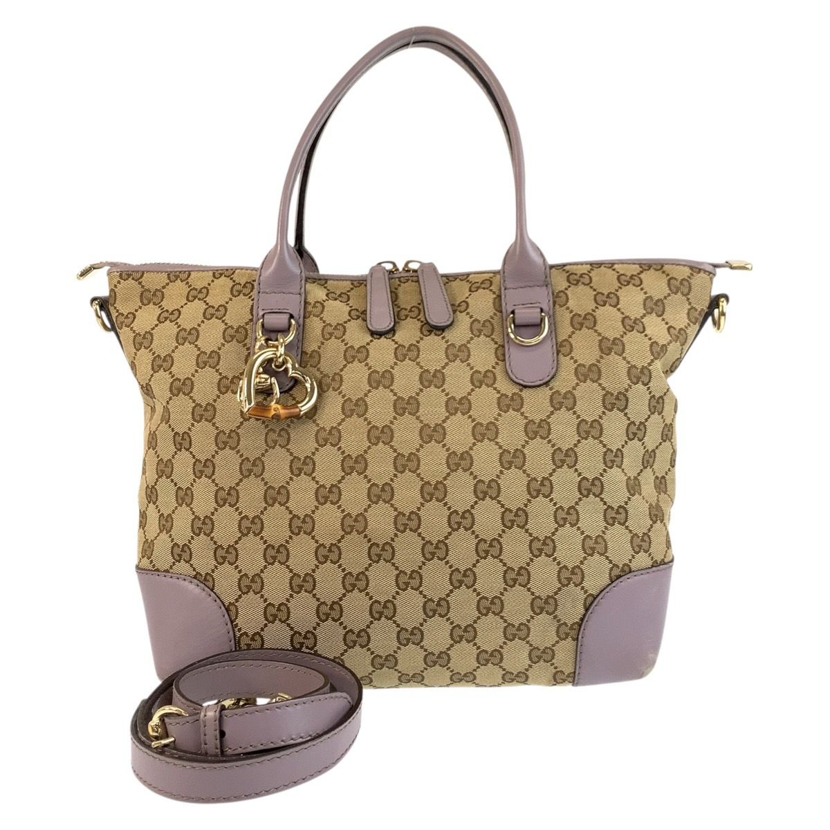 GUCCI グッチ バンブー ハート ベージュ パープル GGキャンバス