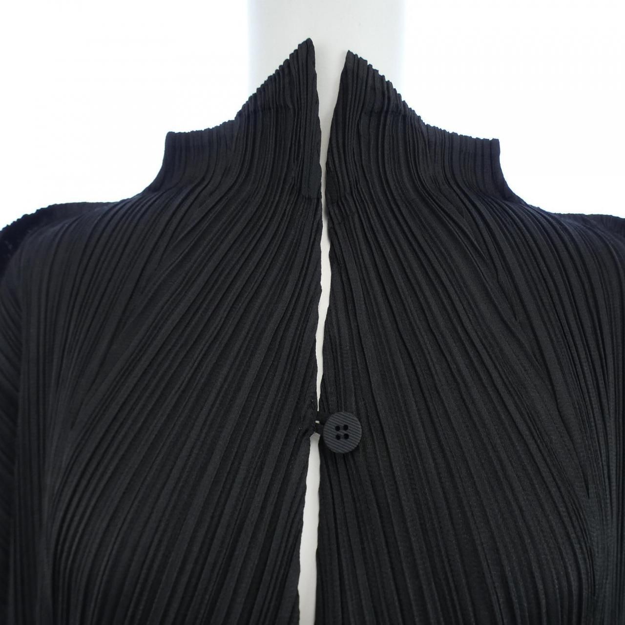 プリーツプリーズPLEATS PLEASE 箔プリントボタンレスロングカーディガン 黒ゴールド2 | DCブランド古着通販プレイフル