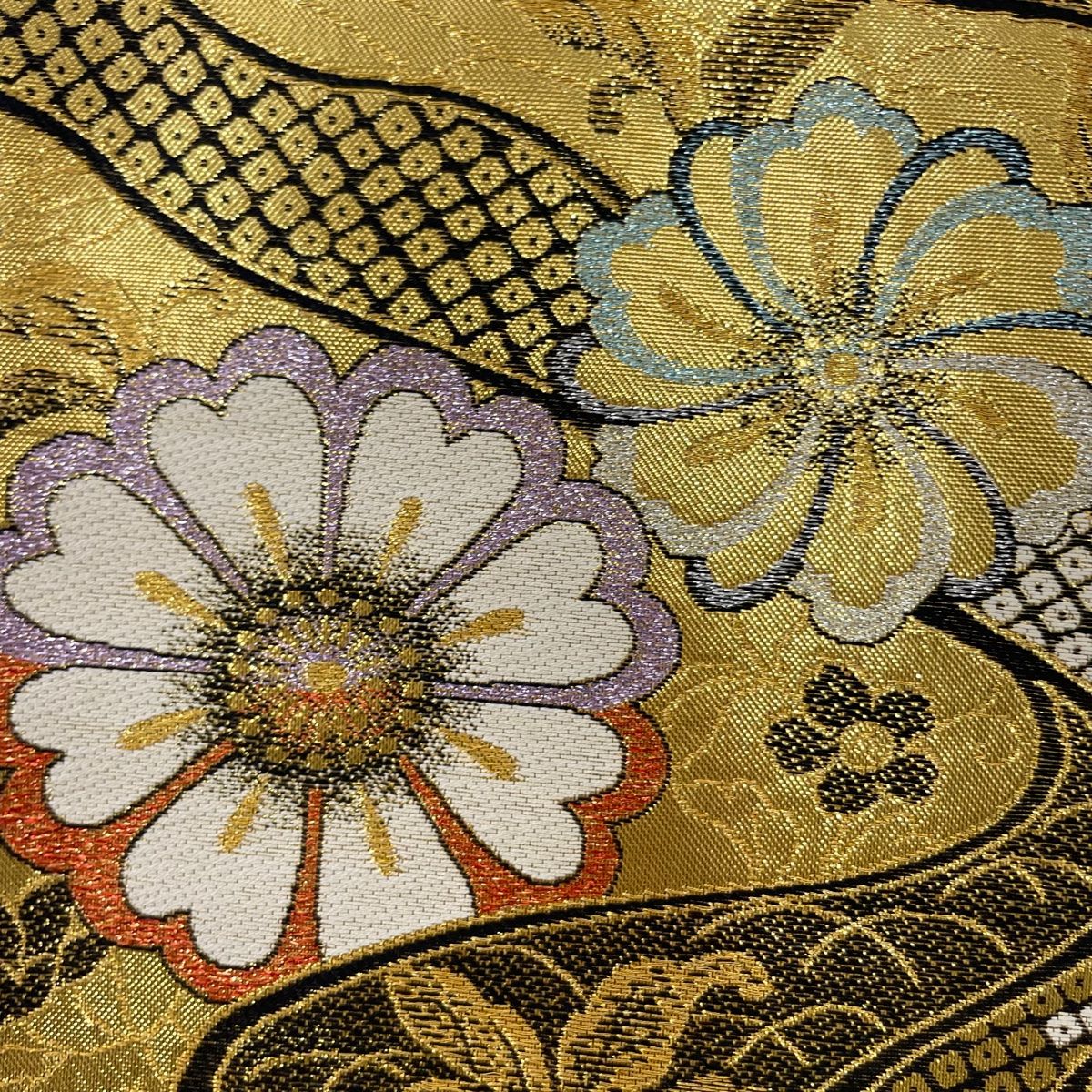 振袖 美品 秀品 袋帯フルセット 御所車 桜 金糸 金彩 朱色 袷 身丈