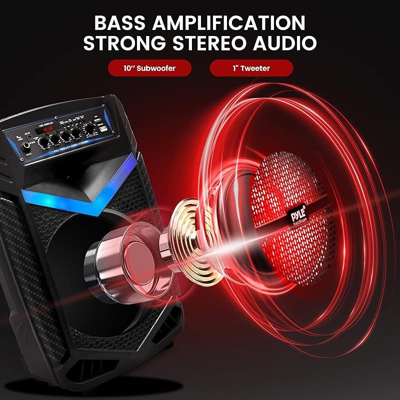 Pyle 400W Bluetooth付き ワイヤレス スピーカー 充電式バッテリー 屋外で使える 重量3.1kg. ８インチ サブウーファー 1インチ ツイーター付き 携帯用 PA システムスピーカー 録音機能 カラオケスピーカー マイク DJ 1