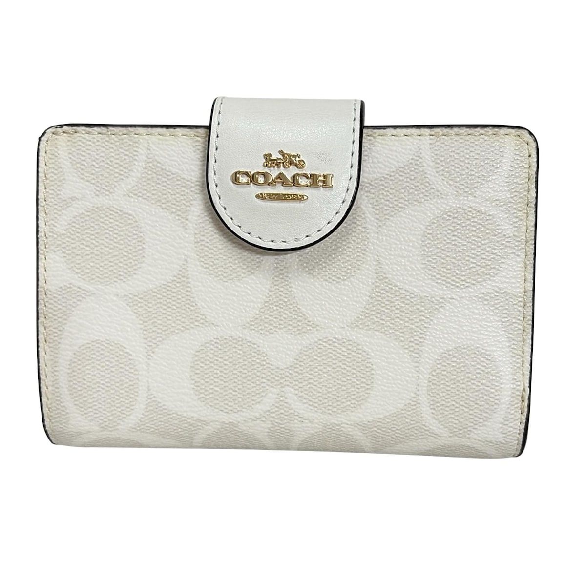 COACH 二つ折り財布 ライトグレー COACH(コーチ) 2つ折り財布 シグネチャー柄 ライトグレー×白 L字