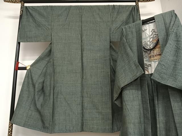 平和屋着物男性　紬　アンサンブル　鉛色　銀座おゝぎ屋扱い　正絹　逸品　AAAP3982ph 