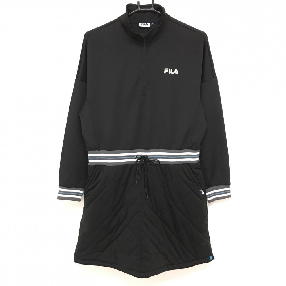フィラゴルフ 中綿切替ワンピース 黒×白 ハーフジップ リブボーダー  レディース L ゴルフウェア FILA GOLF