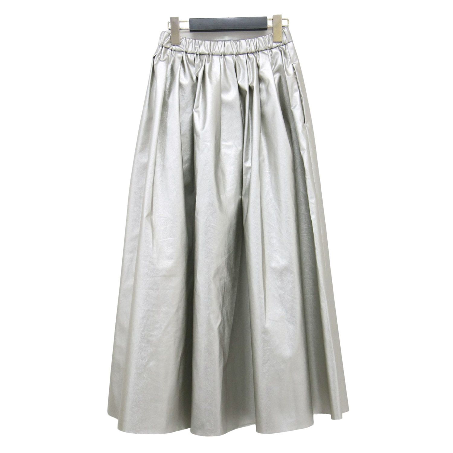 凛激安SALE!! THIRD MAGAZINE サードマガジン スカート シルバー サイズ 9 M | シャイニー ボリューム スカート | ロング丈 ギャザー フェイクレザー | ボトムス 日本製 レディース 2025年新色！