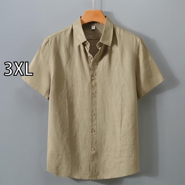 3XL メンズ ファッション 服 男性用 オシャレ シンプル 大人 かっこいい 大きいサイズ ストリート 紳士服 リネンシャツ 半袖 夏 薄手 通気性 リネン 半袖 コットン リネン シャツ