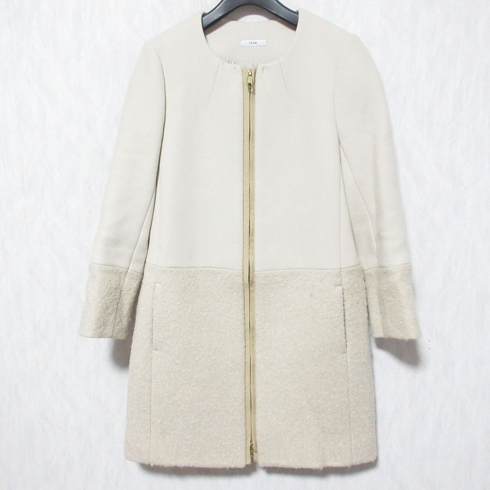最安 美品 IENA イエナ ウール ノーカラーコート 36 ベージュ ジャケット・アウター