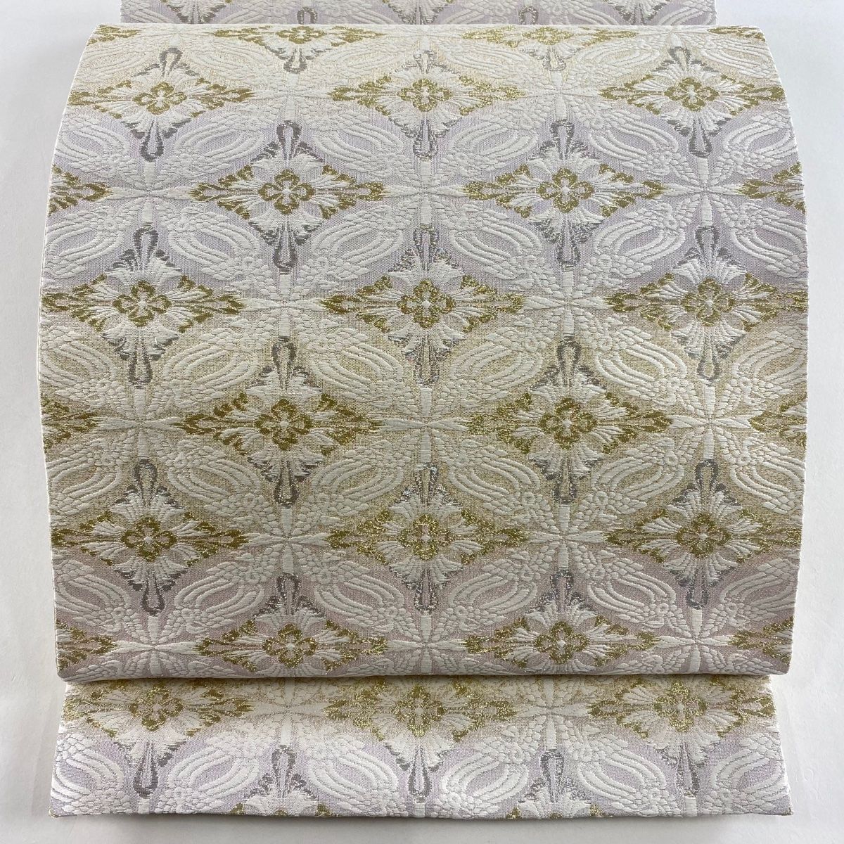 袋帯 秀品 七宝花菱 鳥 金銀糸 箔 金色 六通 正絹