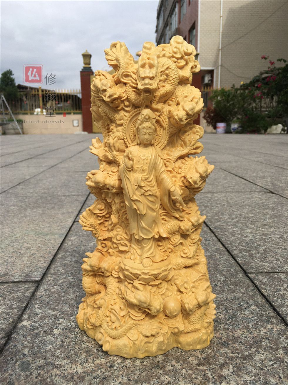 修縁堂】最高級 木彫り オンライン 仏像 九龍観音菩薩立像 彫刻 仏教