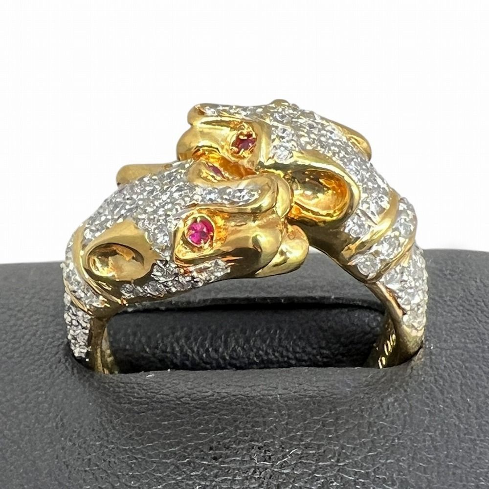 K18YG パンサー ヒョウ リング イエローゴールド ダイヤモンド 0.61ct  